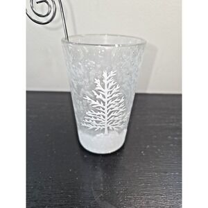 Pair Frosted Glass Votive Candle Holders White Trees Snow Metal Ladle Holder‎